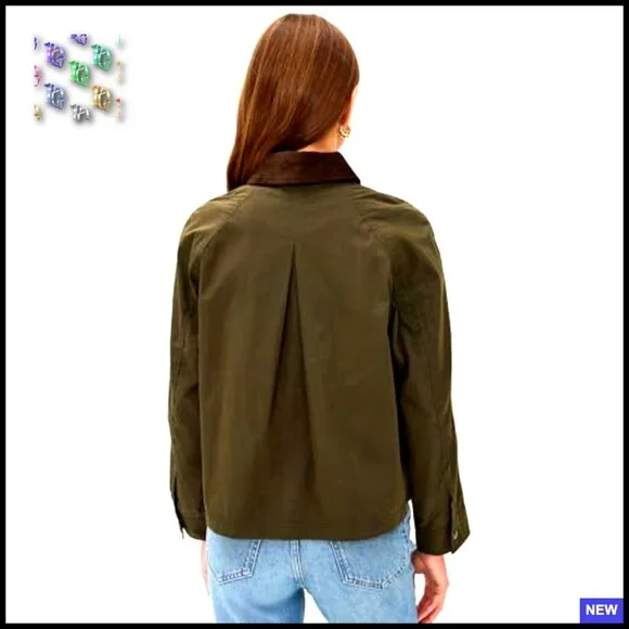 Waxed Canvas Barn Jacket Zip Front Corduroy Trim Classic Preppy Outerwear - Picture 4 of 6